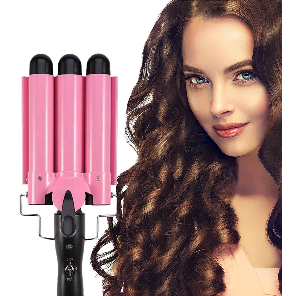Three Barrel Curling Iron with Adjustable Temperature, Ceramic Hair Waver for Beach Waves