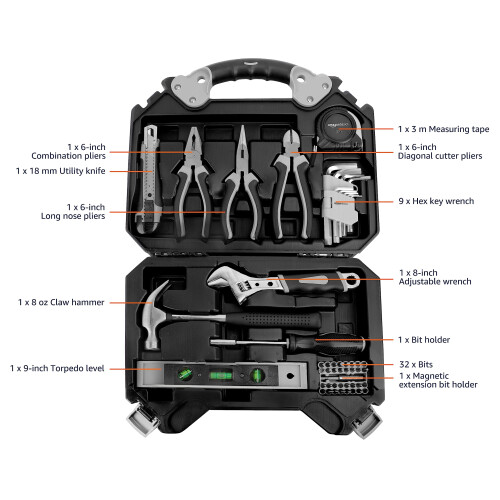 Amazon Amazon Basics Household Tool Set, 51 Pieces, Black 1