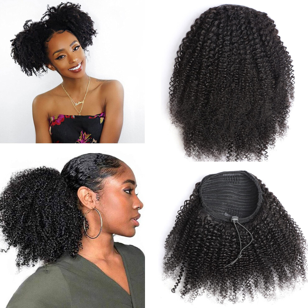 Unisex Kinky Curly Ponytail Extension Human Hair With Clip And Drawstring For Natural Afro Look