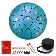 8 Inch 11 Note Steel Tongue Drum for Beginners, Precision Tuned Blue Hand Pan Drum with Mallets and Bag