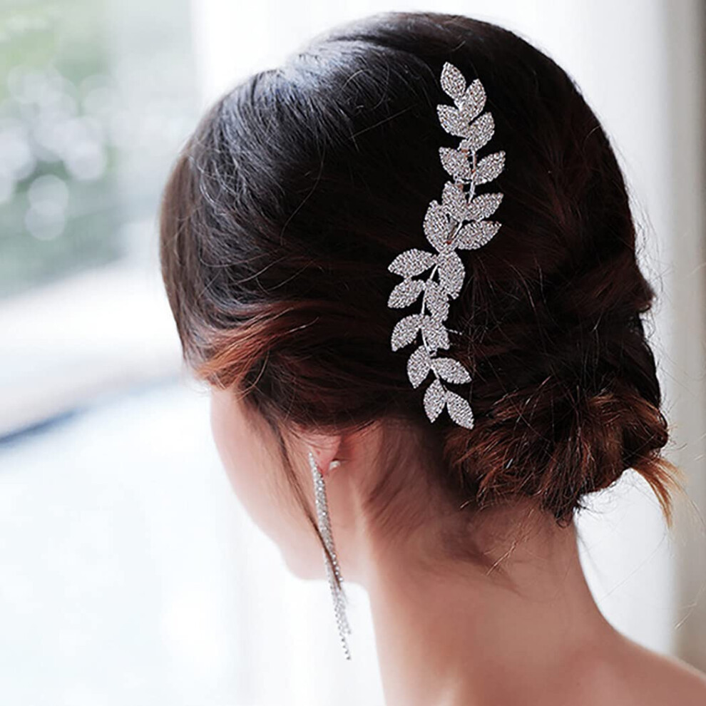 Bridal Hair Comb with Crystal Pearls, Silver Flower Wedding Hair Accessories for Women and Girls