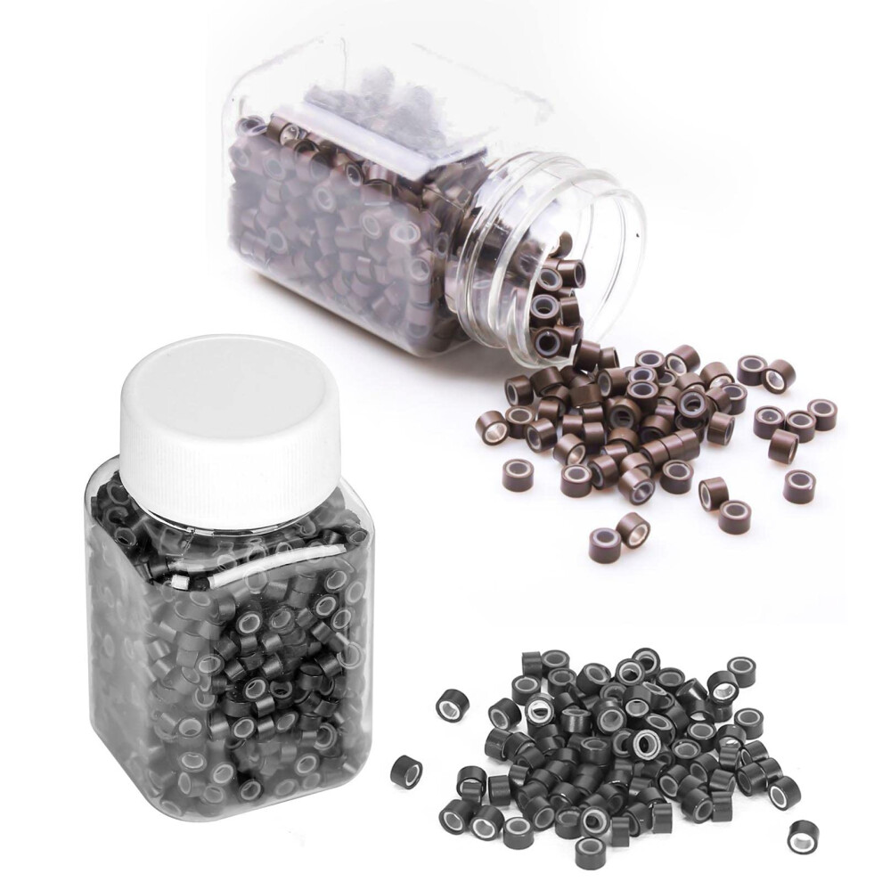 Unisex Brown 2000Pcs 5Mm Silicone Micro Ring Hair Extensions Beads And Dark With Secure Grip