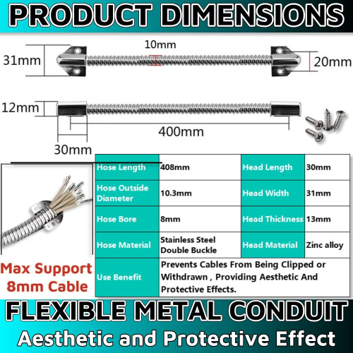 2Pack 16 Inch Stainless Steel Door Cable Protector Flexible Electrical Conduit for Access Control 1