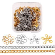 1box DIY 1.8m 2 Colors Vacuum Plated 304 Stainless Steel Twisted Chain Curb Chains Necklace Making Kits