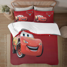 Set copripiumino singolo Lightning McQueen, 3 pezzi per letto matrimoniale per bambini - Misura 203x228 cm con lenzuolo e 2 federe