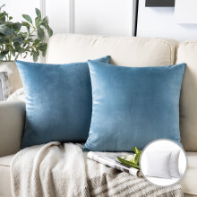 Phantoscope Soft Silky Velvet Series Square Decorative Throw Pillow Cushion for Couch, 18" x 18", Blue, 2 Pack
