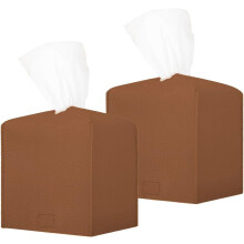 Conjunto de 2 Porta-Lenços Quadrados em Couro PU, Compatíveis com Cubos de 13 cm (5,12"), Organizador Decorativo para Banheiro, Mesa e Carro