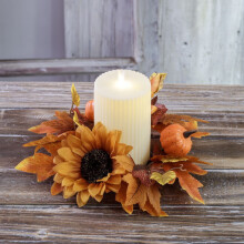 Conjunto de anéis para velas Wzzjkit com abóbora, folhas de bordo e girassol, guirlanda de outono, porta-anéis para o Dia de Ação de Graças,