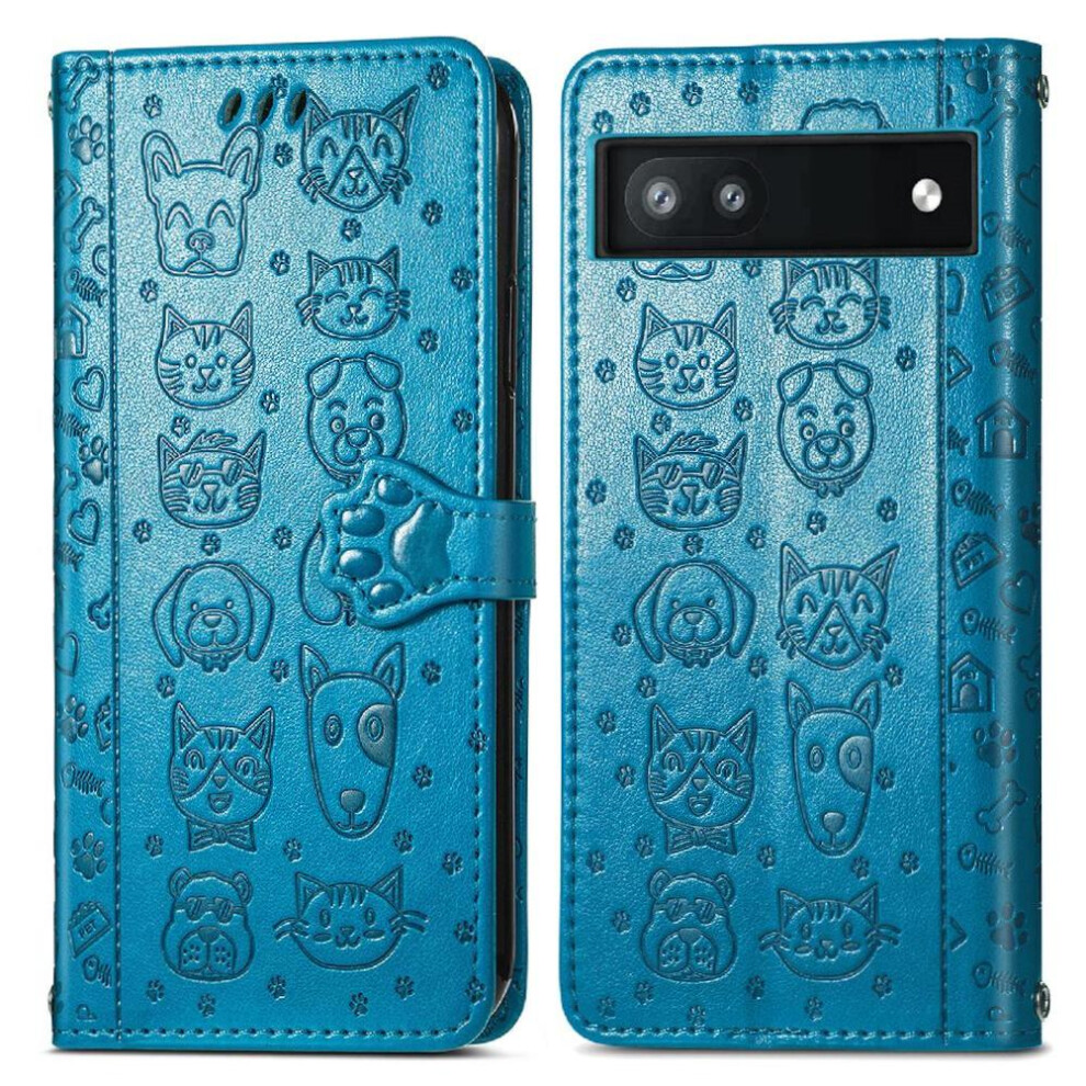 Case For Google Pixel 6A Shockproof Flip Cover Leather Case Cartoon Animals Short Strap 9482828503481