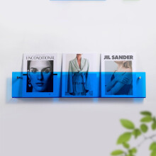 Blue Acrylic Wall Mounted Magazine Rack 100cm, Clear Durable Literature Display Stand for Exhibitions
