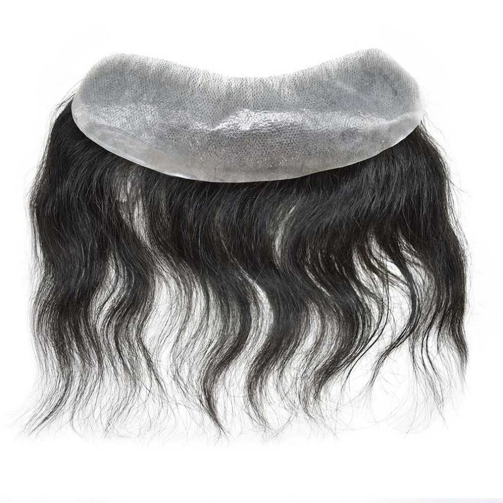 Men's Hair Toupee Human Hair Hairpiece with Natural Hairline Thin Skin VLoop 1.5'x7' Dark Brown