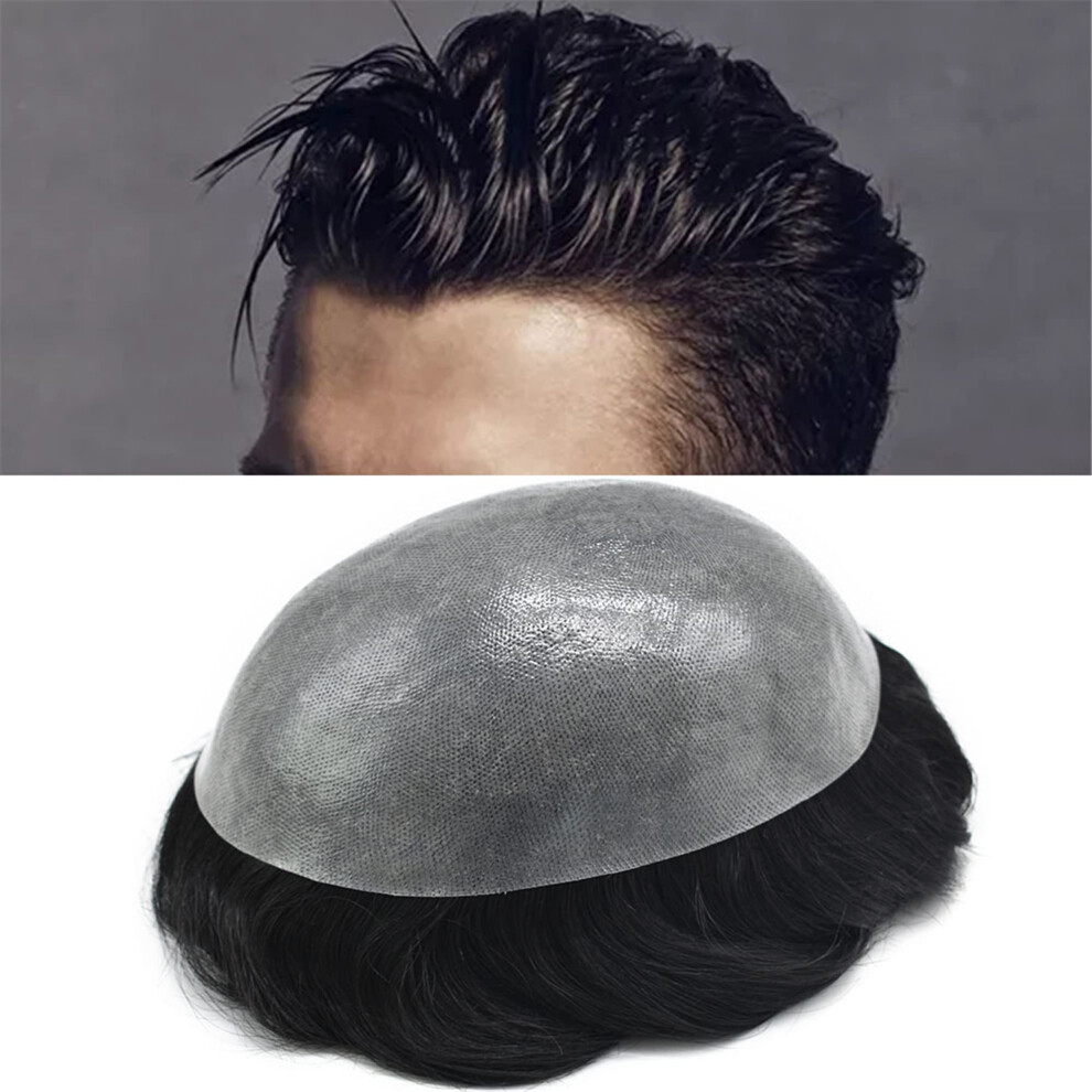 Unisex Dark Men's Toupee Full Poly Base Knotless Vloop Hairline 100% Remy Human Hairpiece 8X10 Ash Blonde