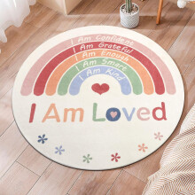 Round Kids Rug 63 Inch Ultra Soft Boho Rainbow Nursery Carpet with NonSlip Backing
