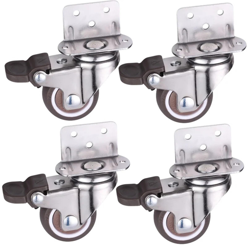 1 Inch Furniture Caster Wheels With Brake 4Pcs, Tpe Rubber Swivel Casters 360 Smooth Quiet Floor Protection 9164114013231