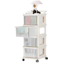 Plastic Drawer Storage Cart, 4 Drawer Rolling Organizer with Transparent Wheels for Home Office