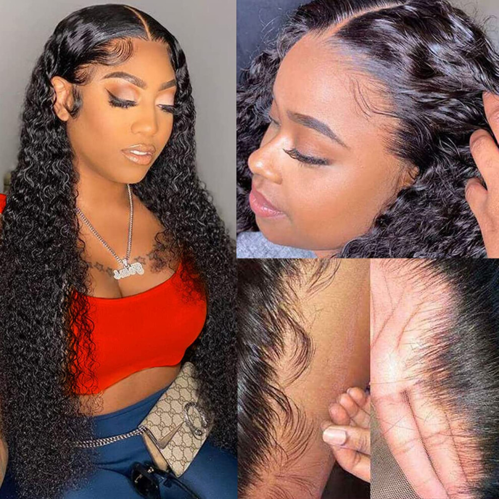 Unisex 13X4 Afro Kinky Curly Lace Front Wig Human Hair 22 Inch With Natural Hairline And Defined Curls