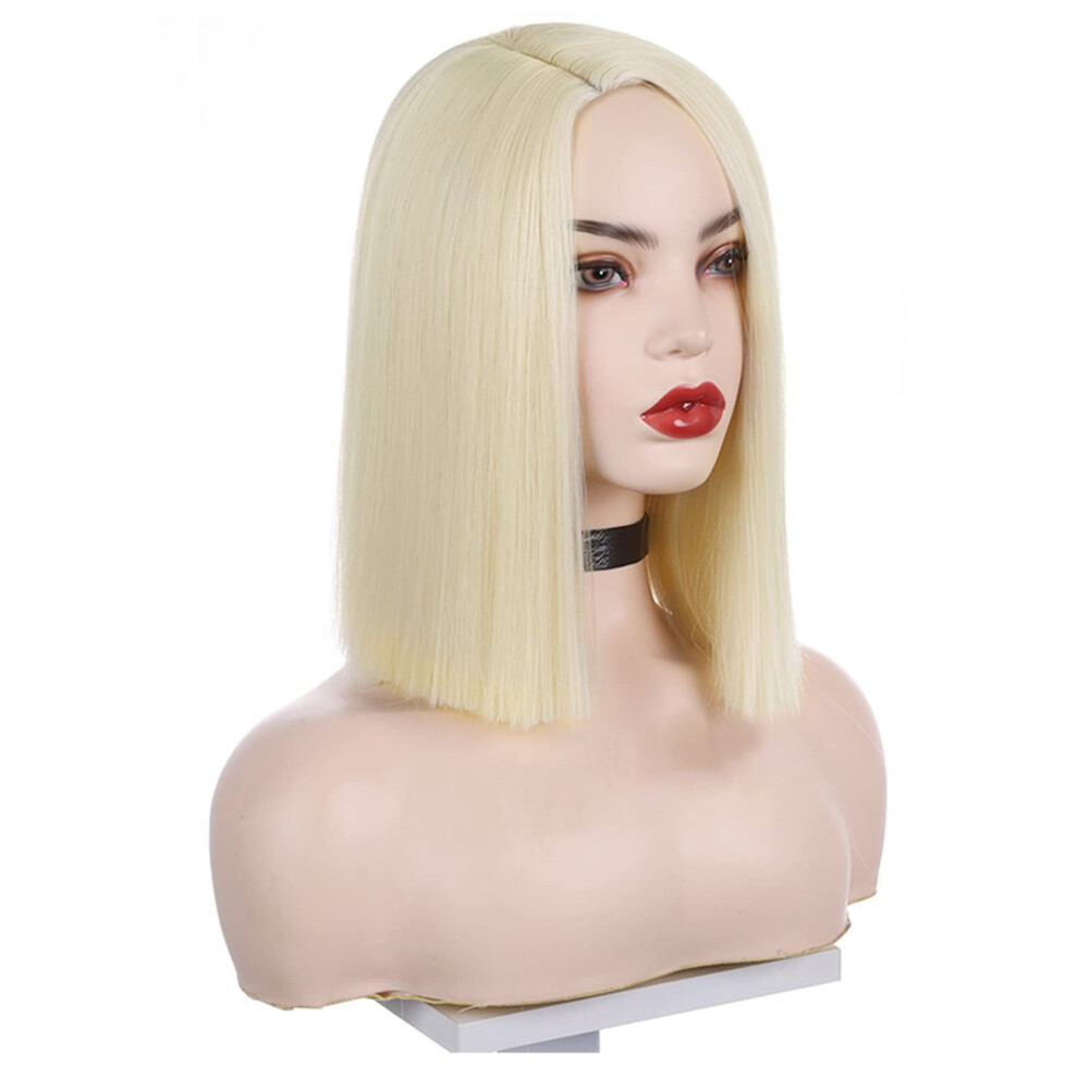 613 Blonde Short Bob Wig Straight Chin Length Synthetic Hair for Women Cosplay Halloween