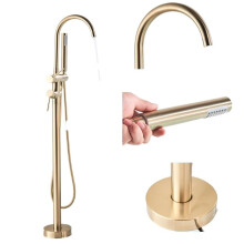 Freestanding Bathtub Faucet with Floor Standing Bath Mixer Tap Dual Handle for Bathroom, Brushed Gold Black