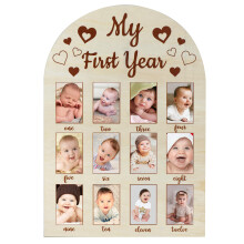 Baby Milestone Photo Board Wooden 12 Month Frame First Birthday Party Decor for Girl or Boy