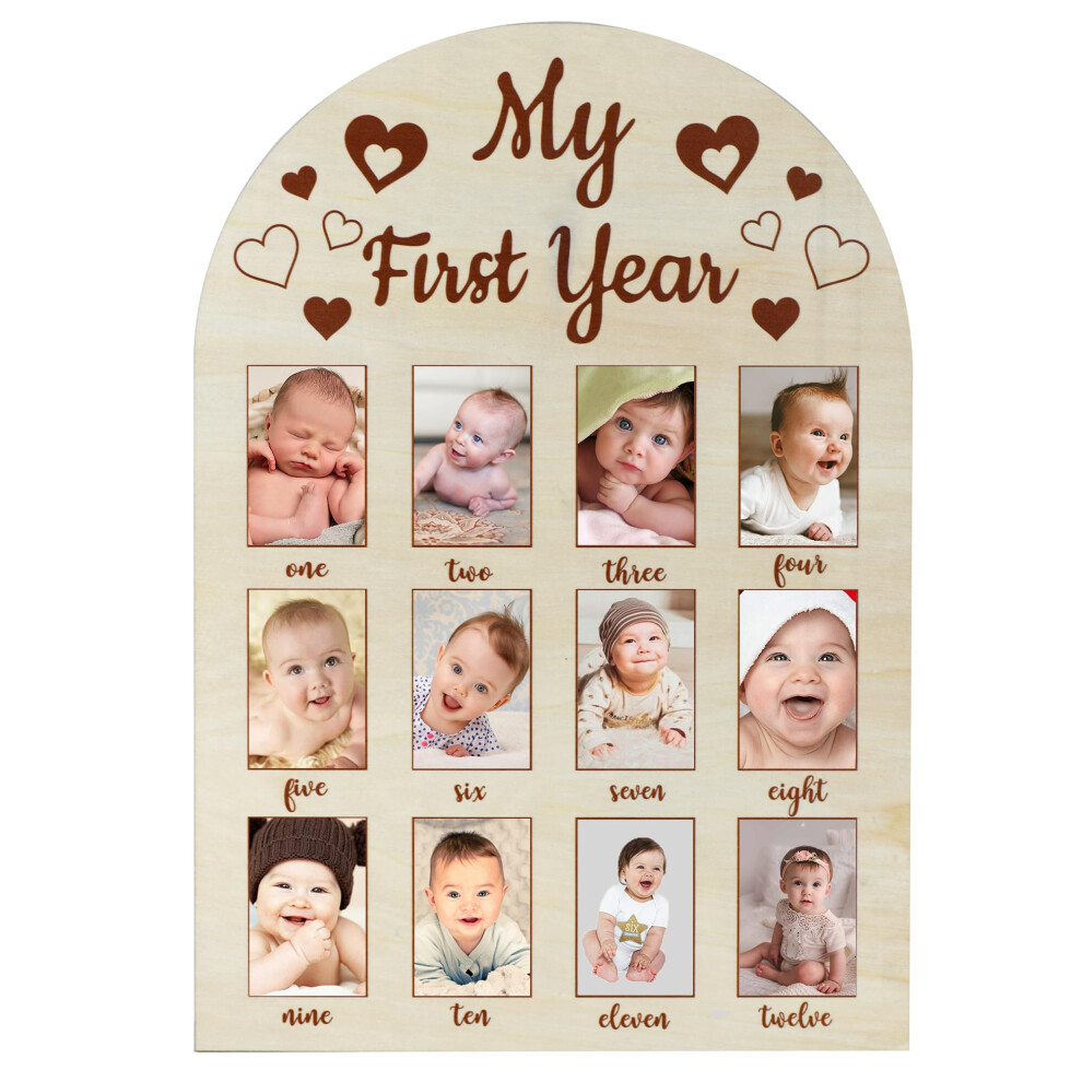 Baby Milestone Photo Board Wooden 12 Month Frame First Birthday Party Decor for Girl or Boy