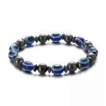 Brățări RSAMD pentru bărbați cu buline, 8 mm, cu mărgele din piatră vulcanică naturală, auriu-argintiu, cu farmec - 187-A
