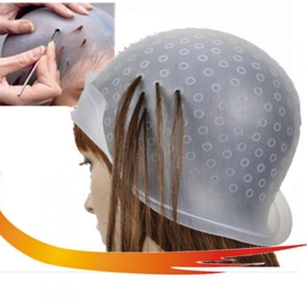 Hair Highlighting Cap Reusable Silicone with Hook Needle Transparent for Precise Salon or Home Use