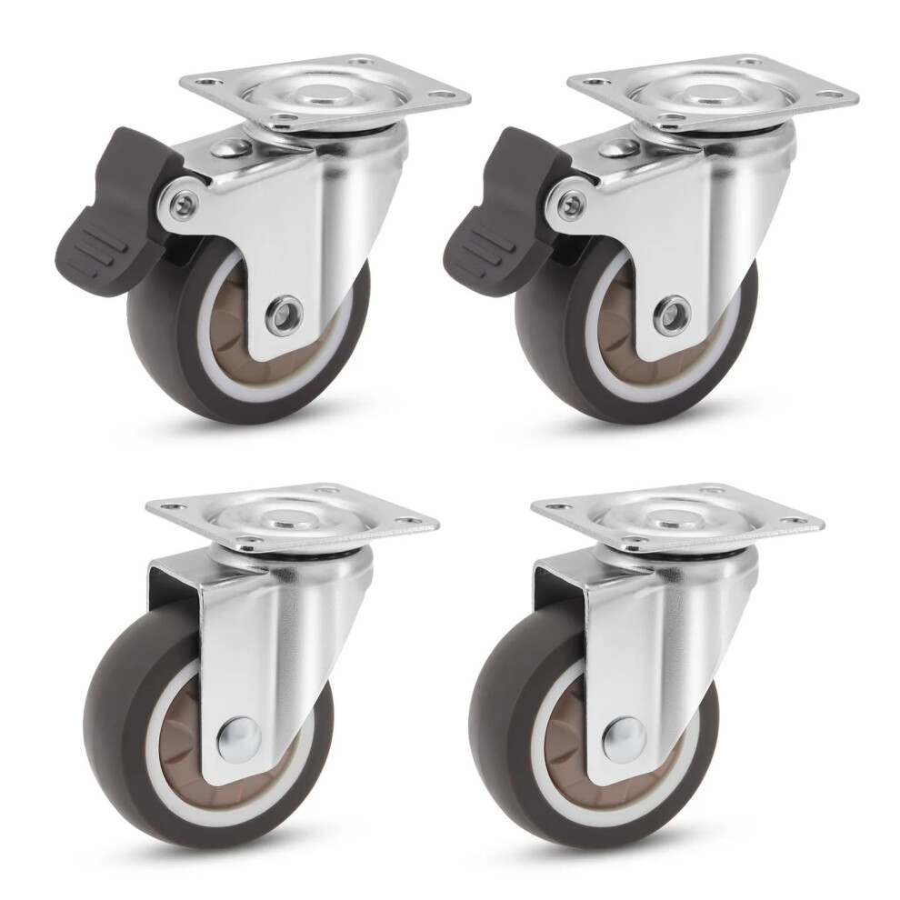 4Pcs 2 Inch Heavy Duty Swivel Caster Wheels With Brakes, Silent Rubber Furniture Casters For Workbench 9164114015006