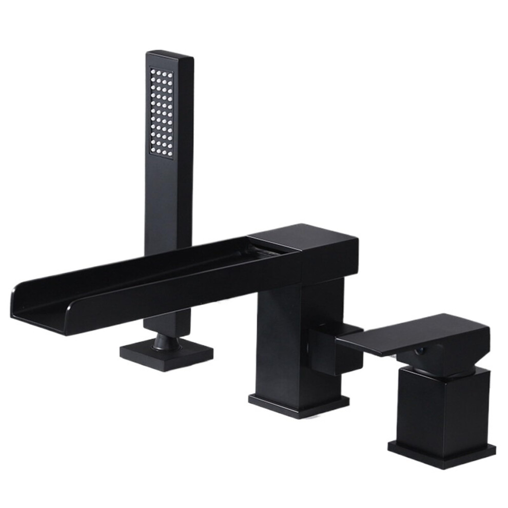 Black Roman Tub Faucet With Hand Shower Deck Mount Bathtub Filler And Waterfall Spout Gray 9044945255706