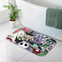 Nightmare Before Christmas gummi skridsikker bademåtte, hurtigttørrende superabsorberende badekarsstensmåtte, rektangulær 45,5 cm x 84,5 cm, sort