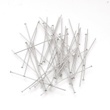 100 Stück Flachkopf-Stifte aus Edelstahl 304 für DIY-Perlenbasteln und Charms-Herstellung, Edelstahlfarbe, 50 x 0,7 mm, Kopf: 1,5 mm
