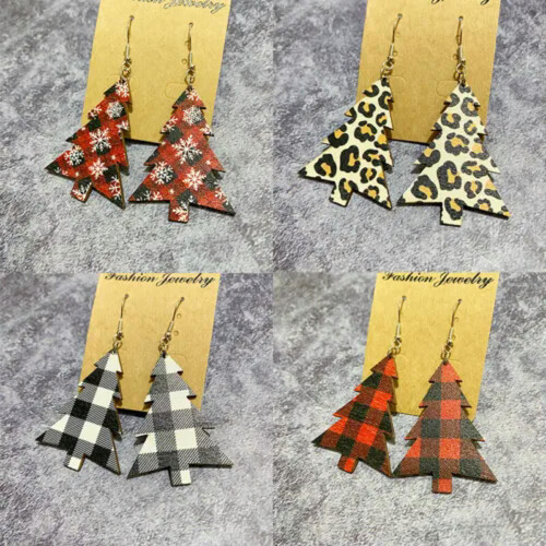 Γυναικεία σκουλαρίκια RSAMD Buffalo Cheetah Leopard Snowflake Χριστουγεννιάτικο δέντρο από ξύλο-#2 1