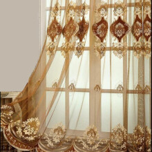 Coffee Sheer Curtains Set of 2 with European Embroidery for Living Room and Bedroom 63x102 Inches