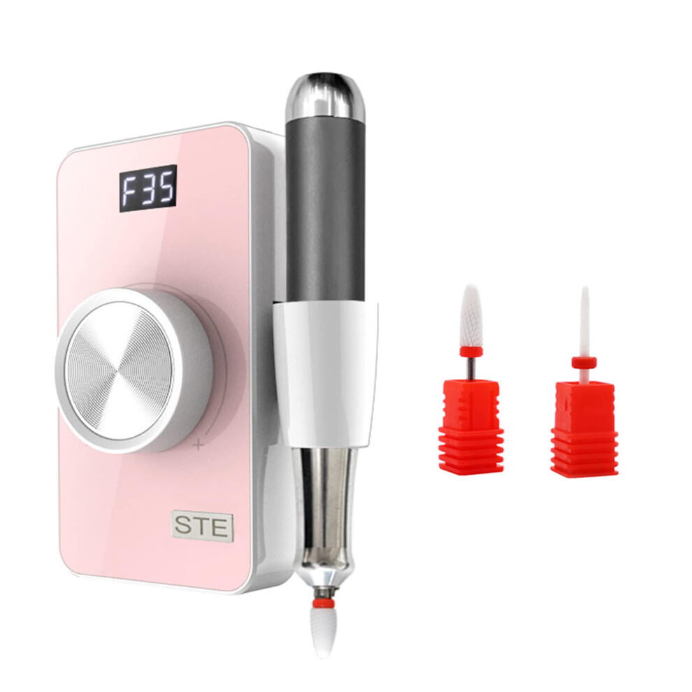 Pink Electric Nail Drill 35000 Rpm With Durable Ceramic Bits For Manicure Pedicure, Mirror Case