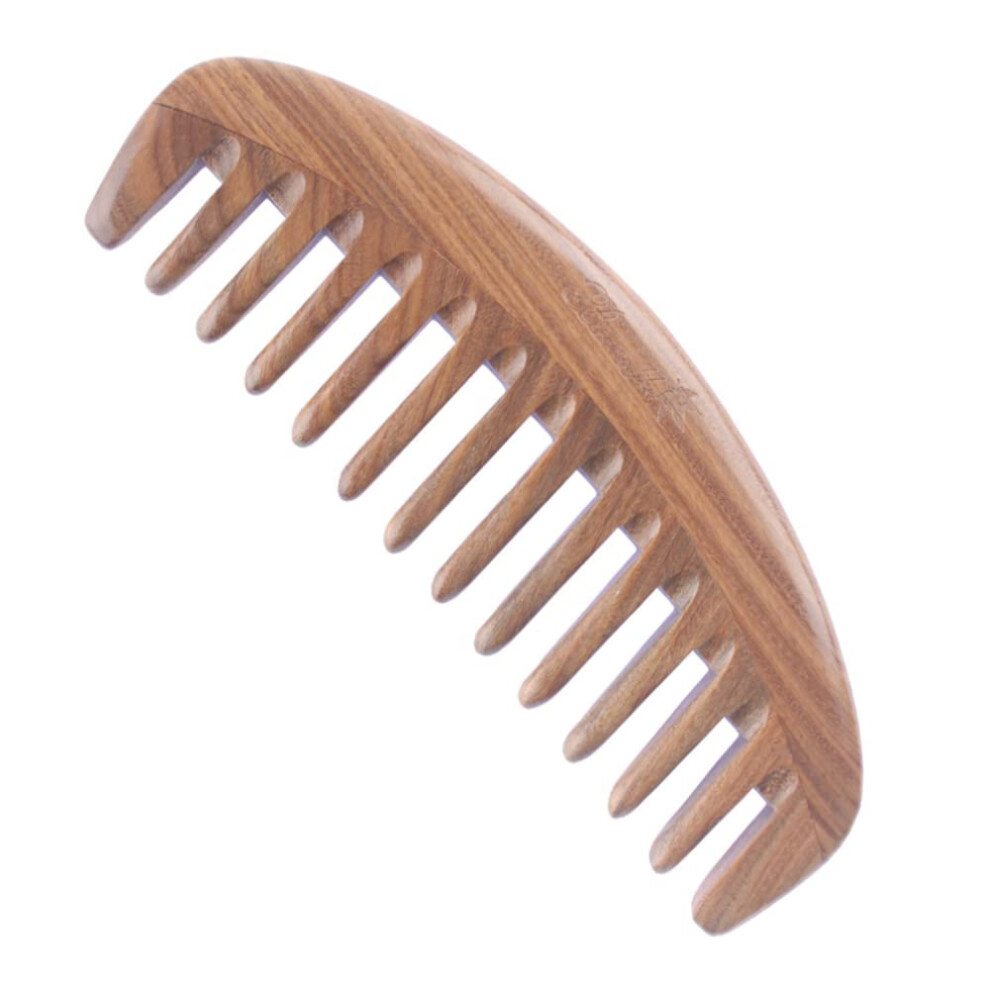 Unisex Green Wide Tooth Wooden Hair Comb For Curly Hair, Handmade Sandalwood Detangling Comb