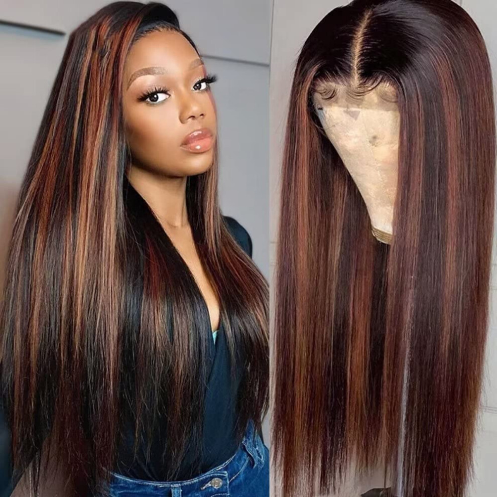 Unisex 26 Inch Ombre Highlight Human Hair Lace Front Wig, Brazilian Virgin, Hd Transparent, Glueless, Preplucked