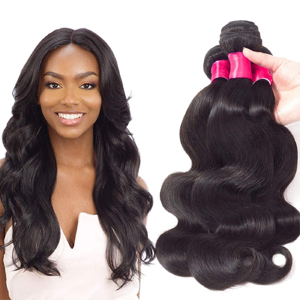 Unisex Brazilian Body Wave Virgin Human Hair 3 Bundles 9A Grade Unprocessed Extensions Natural Color