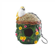 Outdoor Hanging Bird House Resin Cottage Acorn Design for Garden Patio Small Wild Birds Finch (A)