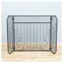 Wrought Iron Fireplace Screen with Ember Protection, Foldable Decorative Spark Guard for Rustic Home