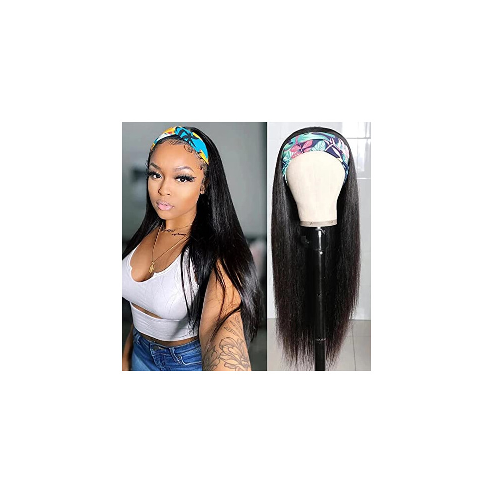 Unisex Headband Wig Human Hair Brazilian Virgin Glueless 20 Inch Straight 150% Density For Women
