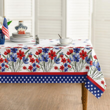 Sm: )4. juli-dug 60x104 tommer, patriotisk valmueblomst-borddække til uafhængighedsdag