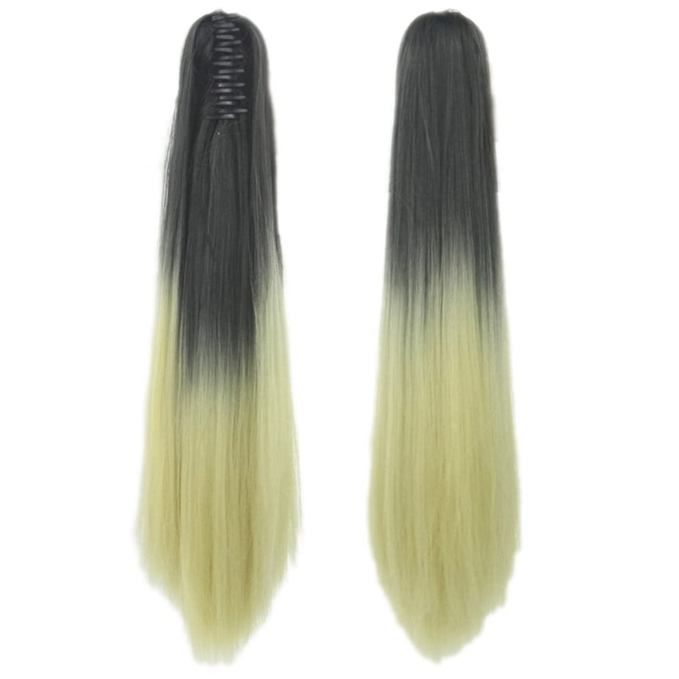 24 Inch Curly Clip In Hair Extensions 1BT613 Frosted Ponytail Hairpiece with Secure Clip Attachment