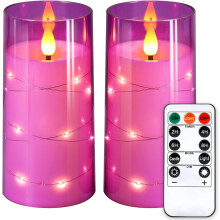 NURADA 3" x 6" liekittömät kynttilät tähtivaloilla, paristokäyttöiset LED-pylväskynttilät, kaukosäädin ja ajastin, 2 kpl violetteja,