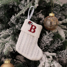 7,8 Zoll großer Weihnachtsstrumpf mit Monogramm, weißer, bestickter Weihnachtsstrumpf mit Initialen, personalisierte Weihnachtsstrümpfe mit