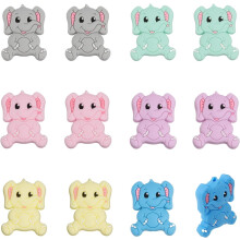 12Pcs 6Colors Elephant Shape Silicone Beads for DIY Necklaces Bracelet Keychain Making Handmade Crafts, Mixed Color