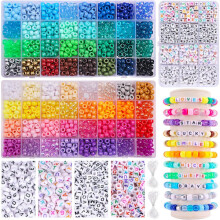 2350 pcs, 64 colors, pony beads for bracelets and necklaces, rainbow craft beads and elastic cords, letter beads set for G Silve Silver 64 colors