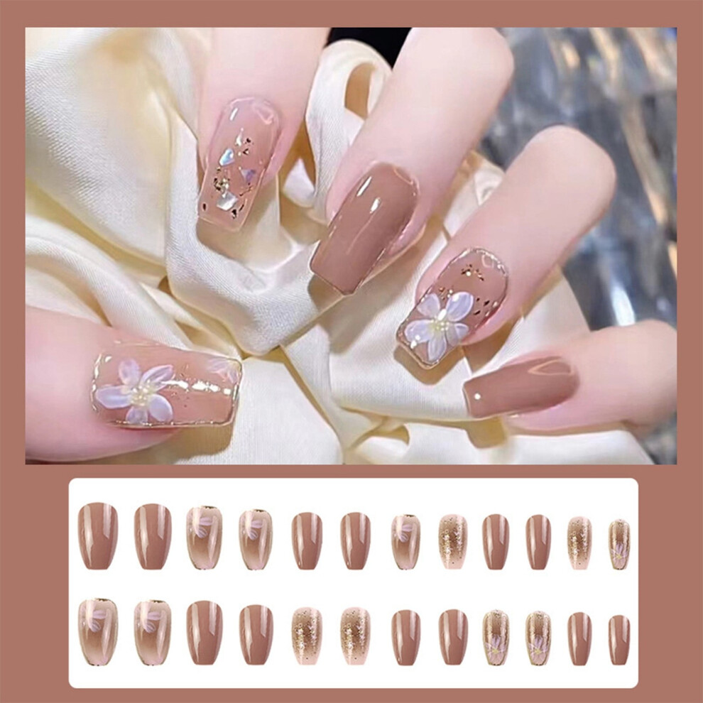 24 Pieces Short False Nails Press-on Nails Glitter Manicure Nail Patches 10ml
