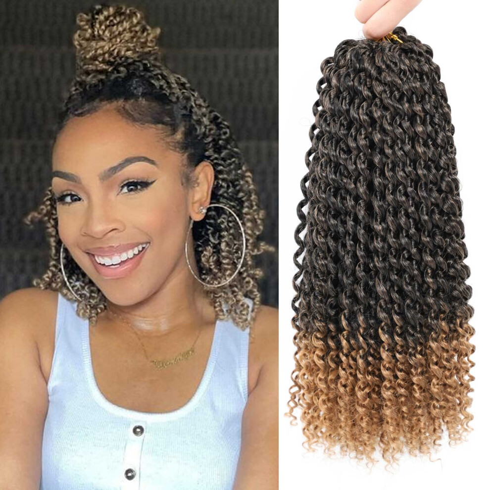 Unisex Passion Twist Crochet Hair 12 Inch 8 Packs Water Wave Braids 1B/27 Twotone Bohemian Style