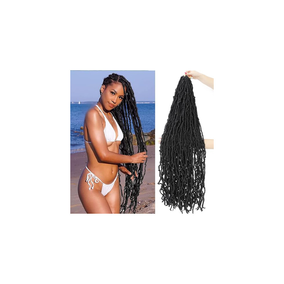 Unisex 40 Inch Faux Locs Crochet Hair 4 Packs Prelooped Goddess Locs Extensions For Women Naturallooking 1B