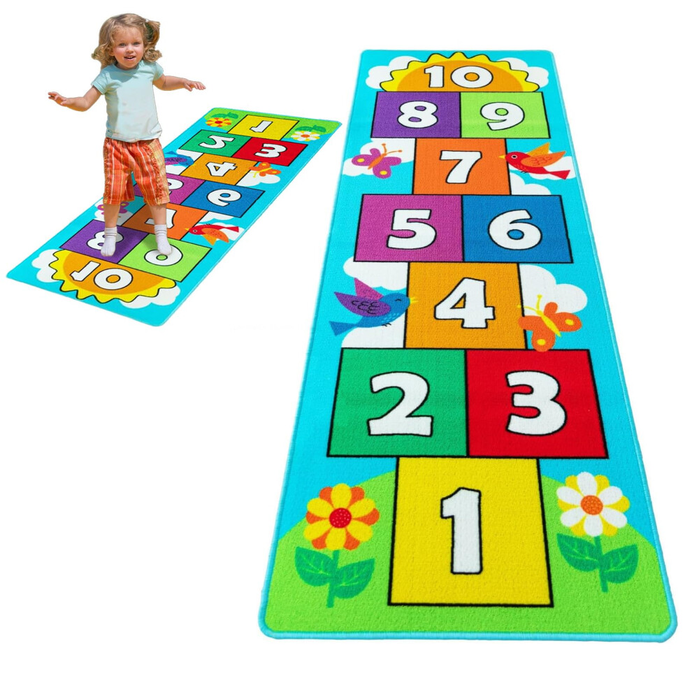 Hopscotch Rug for Kids with SkidProof Backing, Classic Design Play Mat for Preschool and Playroom