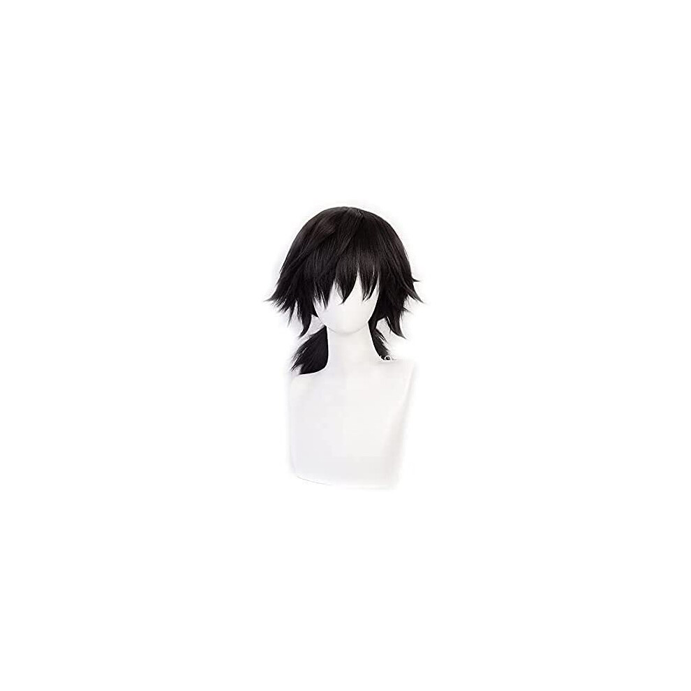 Unisex Black Cosplay Wig Long Ponytail Heat Resistant Synthetic Hair